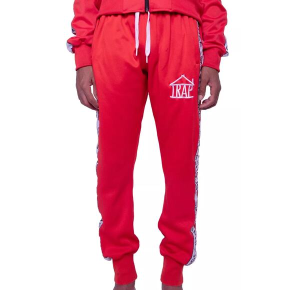 Trap House Red White Sweatpants Track Pants size S Streetwear Athleisure Unisex - Picture 2 of 13